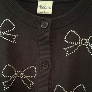 Black Cardigan with Rhinestone Bow Accents~Sz Small